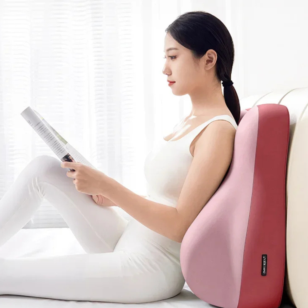 Hip raised bedside sleep cushion made with memory foam for comfortable leg and hip support while resting model shot resting on back