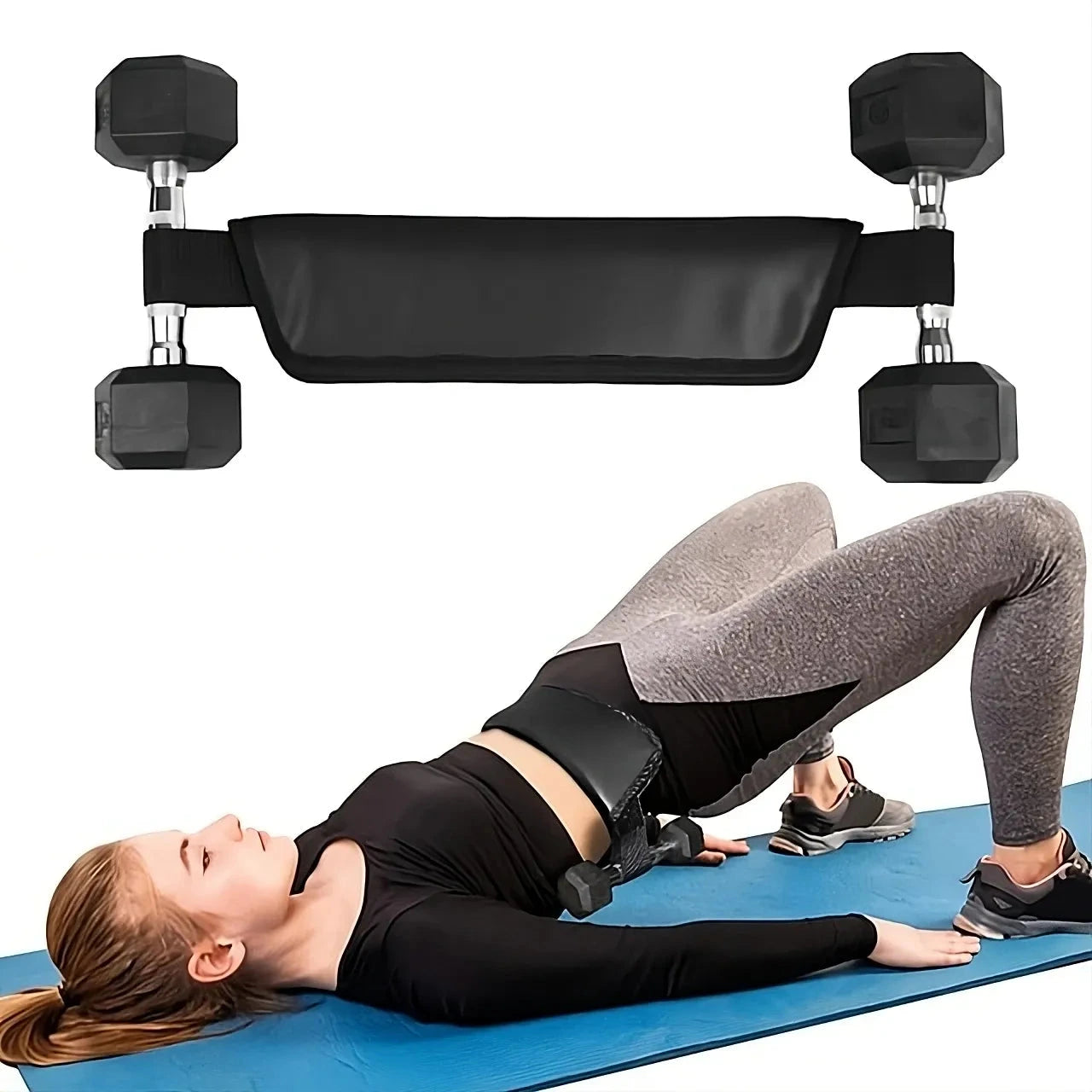 Hip thrust belt with padding for glute workouts and comfortable hip thrust training model shot