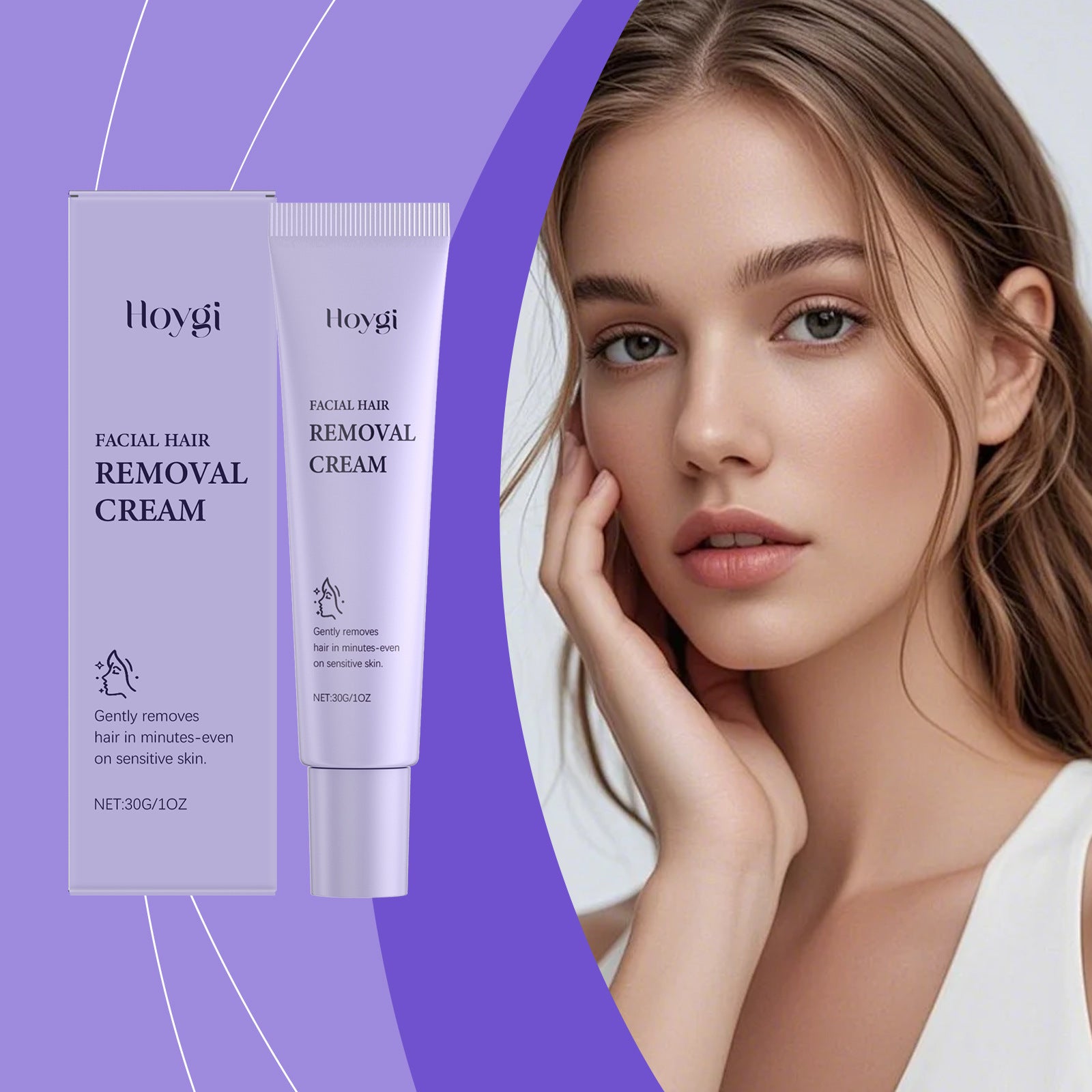 Hoygi facial hair removal cream designed to gently remove unwanted hair while moisturizing and softening skin
