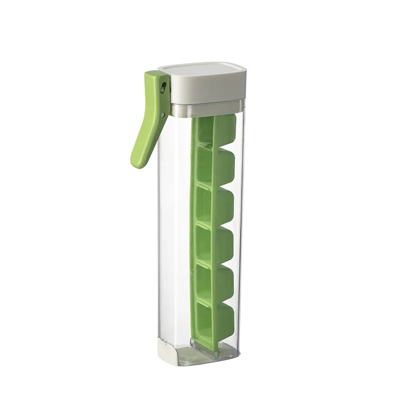 Ice cube tray in green color with handle and press design for easy release of ice cubes (Color: Green)