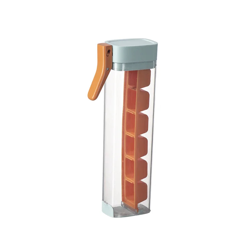 Ice cube tray in orange color with handle and press design for easy release of ice cubes (Color: Orange)