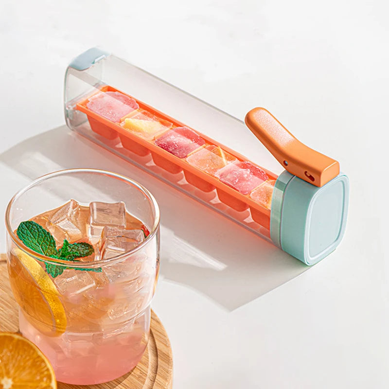 Ice cube tray with handle and press design for easy release of ice cubes product shot