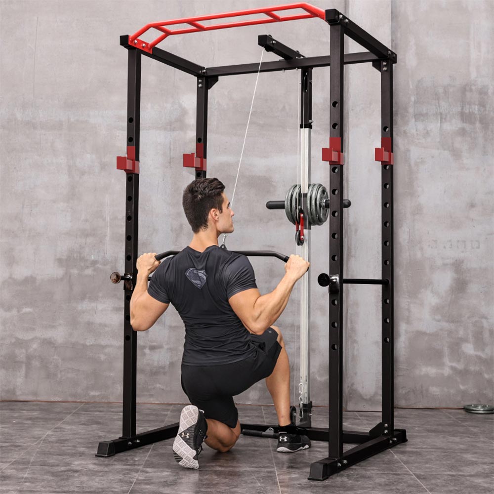 IFAST multifunctional fitness rack with heavy duty steel frame for home strength training and full body workouts model shot