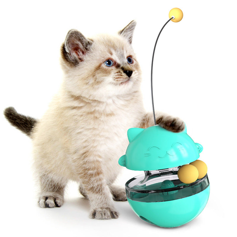 Interactive cat treat ball toy in blue color that dispenses food for play and mental stimulation (Color: Blue)