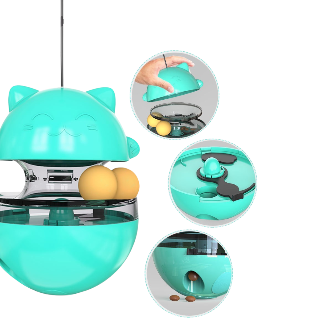 Interactive cat treat ball toy that dispenses food for play and mental stimulation use guide