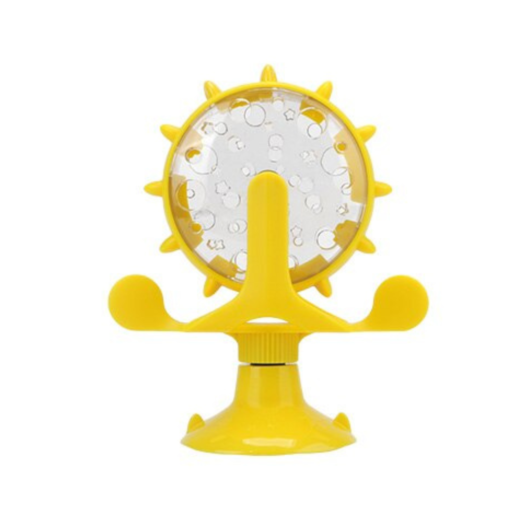 Interactive pet feeding wheel in yellow color slow feeder toy for cats and dogs to promote healthy eating (Color: Yellow)