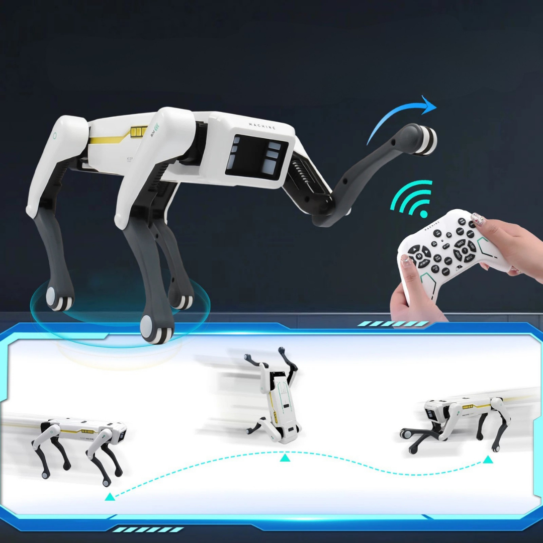 Interactive robot dog with voice control and programmable actions for kids play and learning depiction of remote control