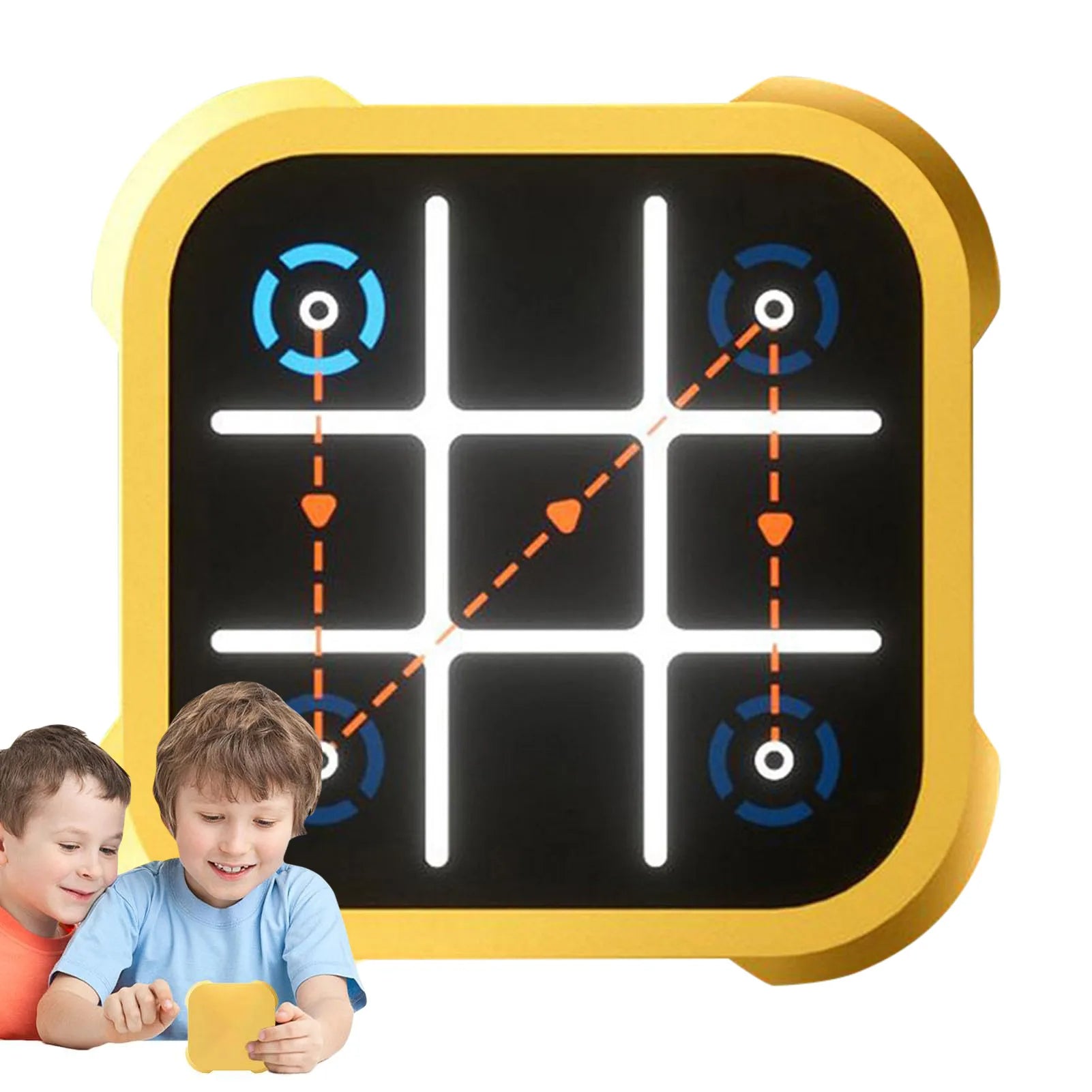Interactive tic tac toe game with multiple modes portable design and electronic gameplay depiction of play