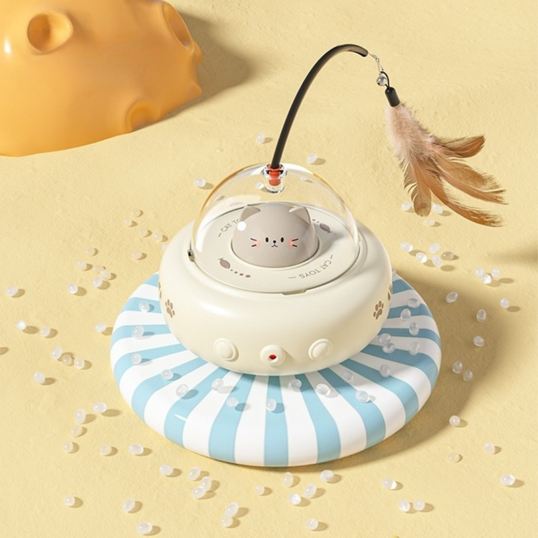 Interactive ufo cat toy in beige color with smart moving design for active play and hunting stimulation (Color: Beige)