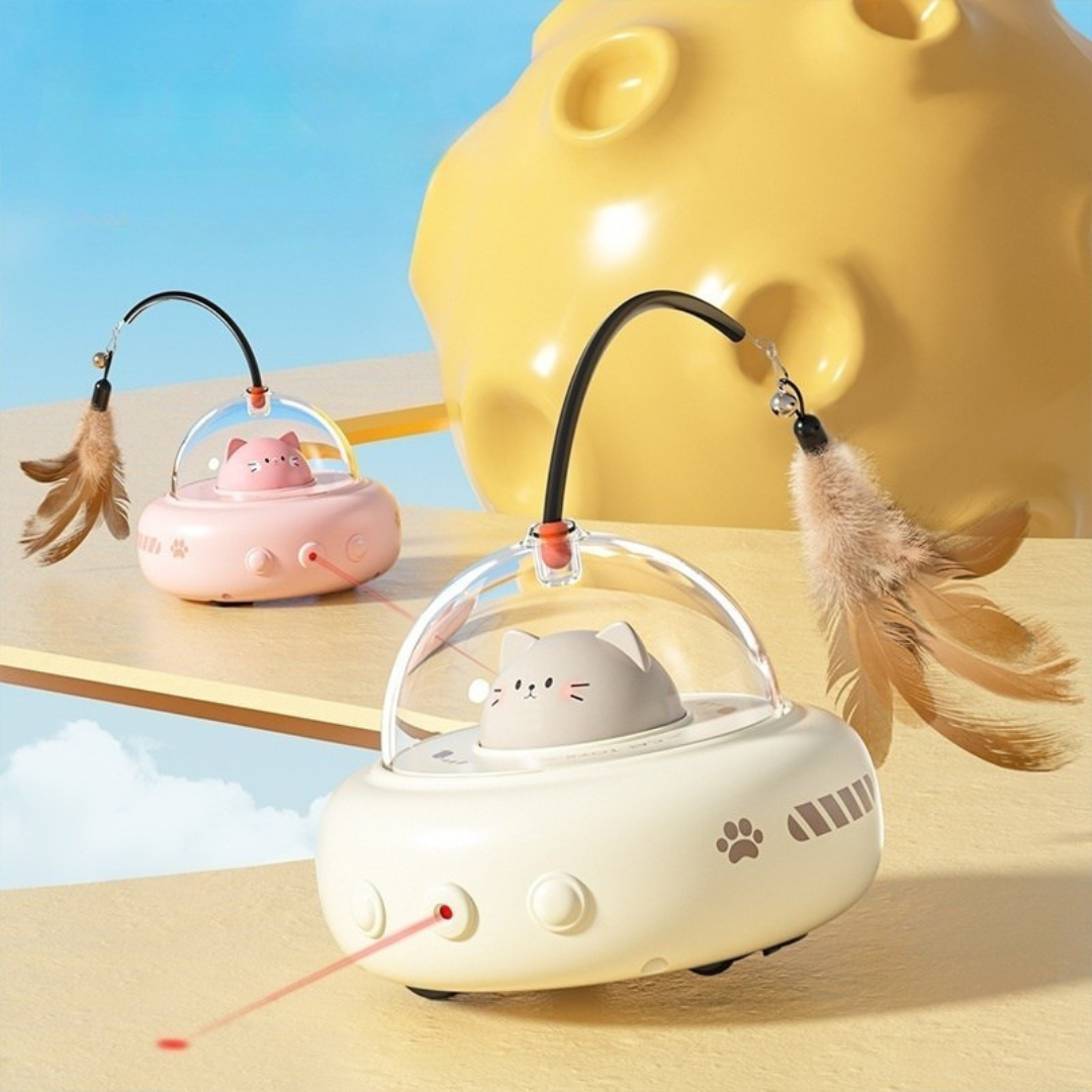Interactive ufo cat toy with smart moving design for active play and hunting stimulation