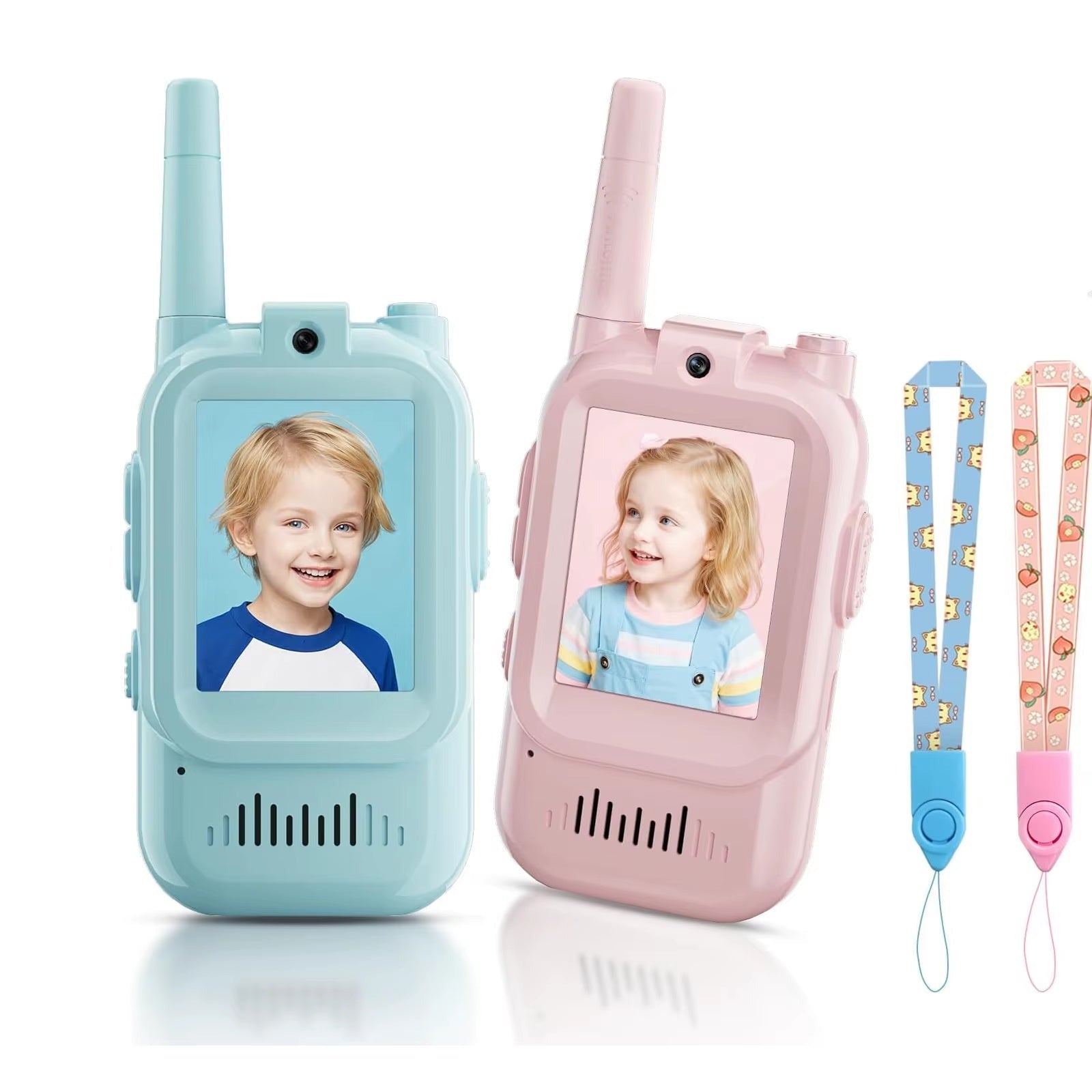 Kids video walkie talkies 2 pack with handheld design interactive communication and rechargeable battery