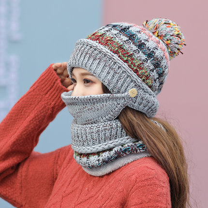 Korean style knit winter beanie in gray color with striped pattern designed for warmth and casual cold-weather wear (Color: Gray)