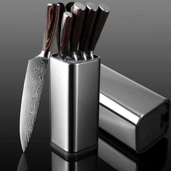 Large capacity kitchen tool holder for organizing knives, utensils, and cutting boards on the countertop alternate angle