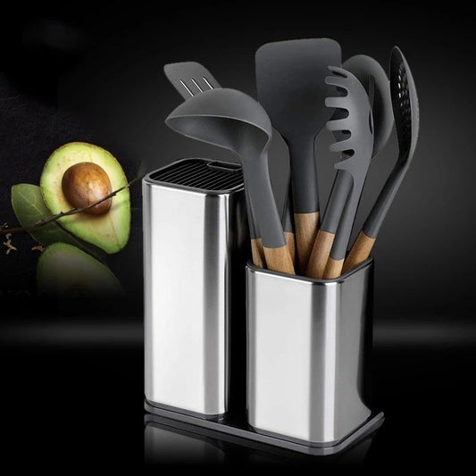 Large capacity kitchen tool holder for organizing knives, utensils, and cutting boards on the countertop