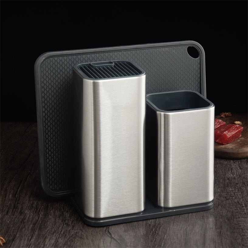 Large capacity kitchen tool holder for organizing knives, utensils, and cutting boards on the countertop set