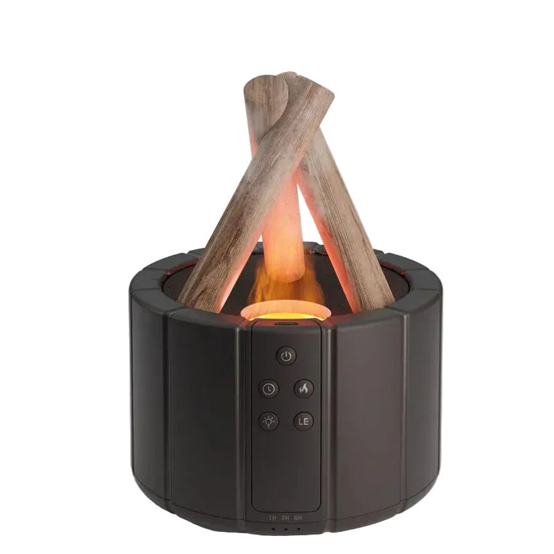 LED bonfire diffuser in black color with flame effect mist 7 color lighting and remote control (Color: Black)