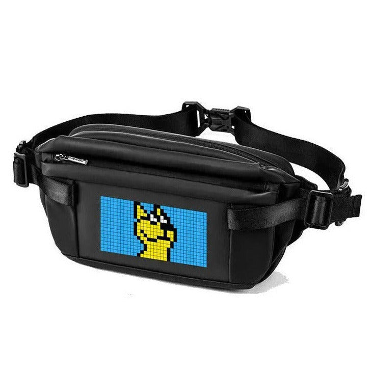 LED display sling bag in black color with customizable pixel screen and bluetooth connectivity (Color: Black)