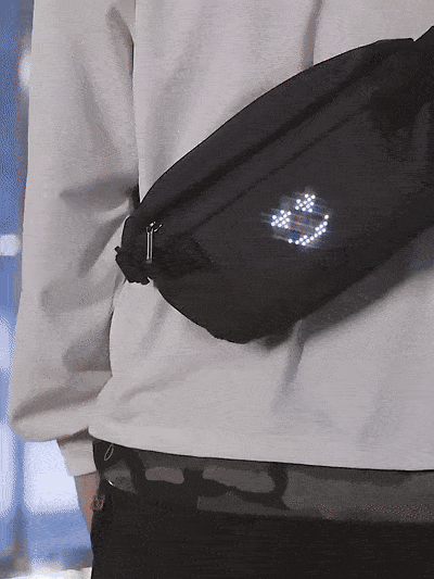 LED display sling bag with customizable pixel screen and bluetooth connectivity gif