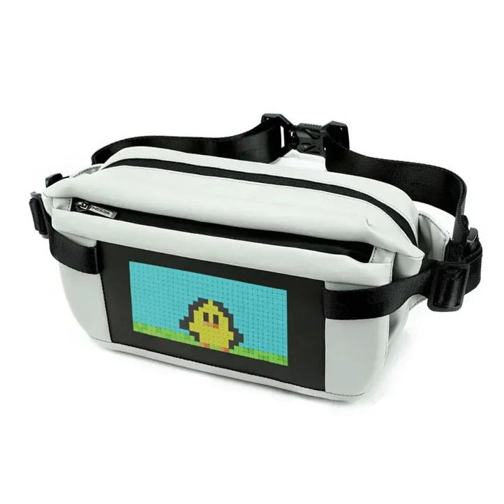 LED display sling bag in gray color with customizable pixel screen and bluetooth connectivity (Color: Gray)