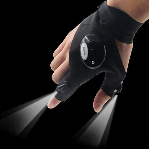 LED flashlight gloves with fingertip lights for hands free work in low light conditions