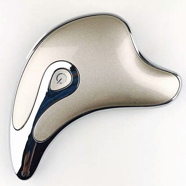 LED microcurrent gua sha massager in silver color with ergonomic facial massage design for skincare and relaxation (Color: Silver)
