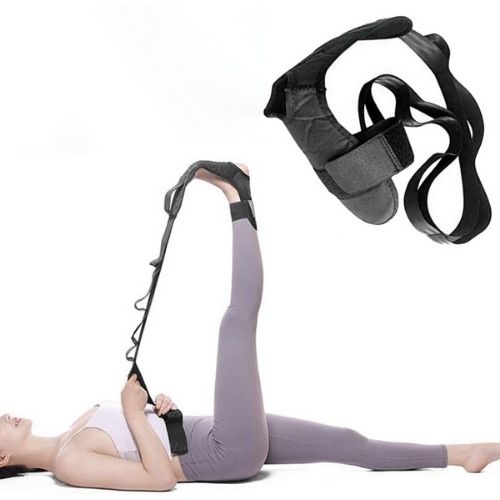 Leg stretching strap with adjustable loops for flexibility mobility and rehabilitation exercises