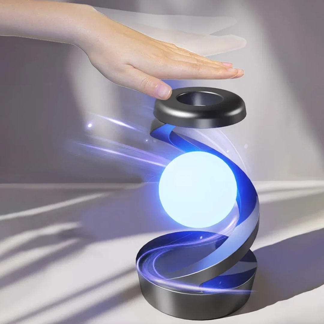 Levitating moon lamp with wireless charger floating led light with rgb modes and gesture control depiction of palm gesture to start rotation