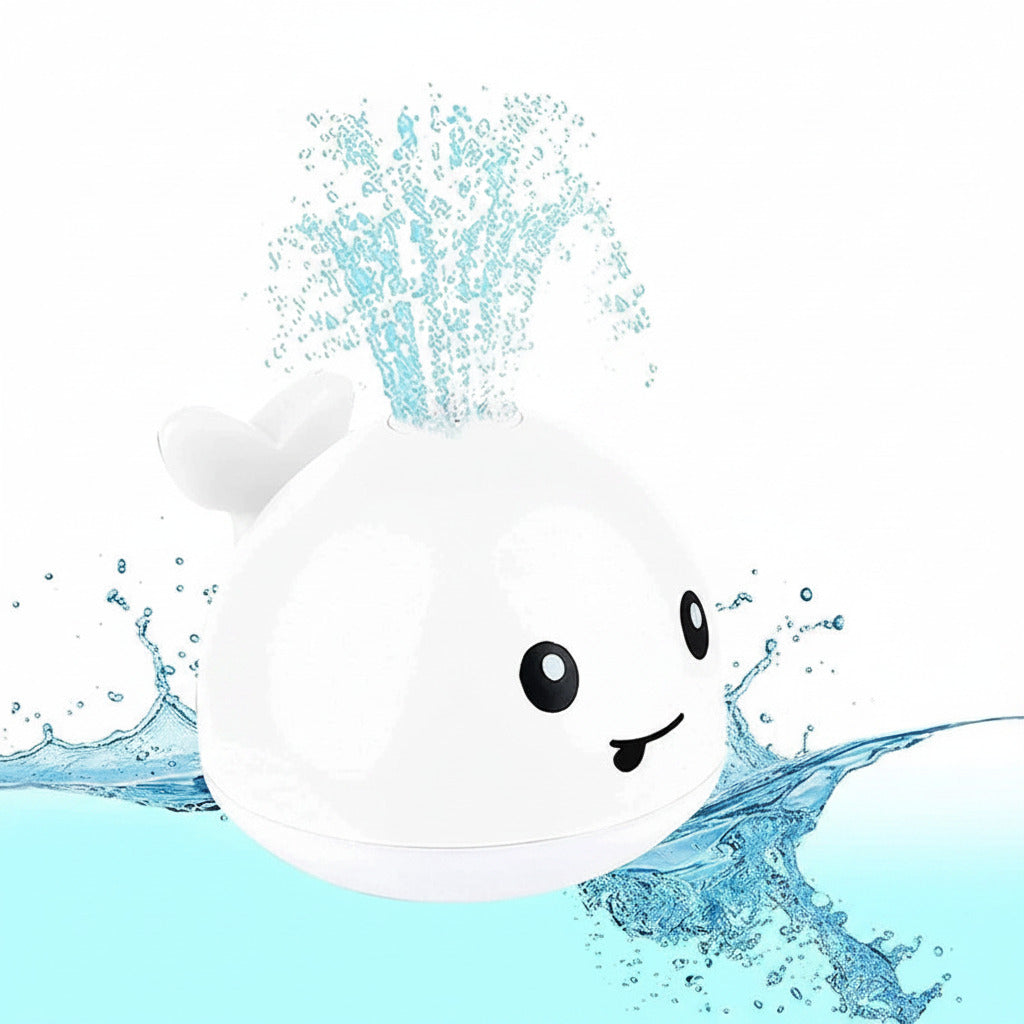 Light up whale bath toy in white color with rechargeable battery colorful lights and water fountain spray for toddlers (Color: White)
