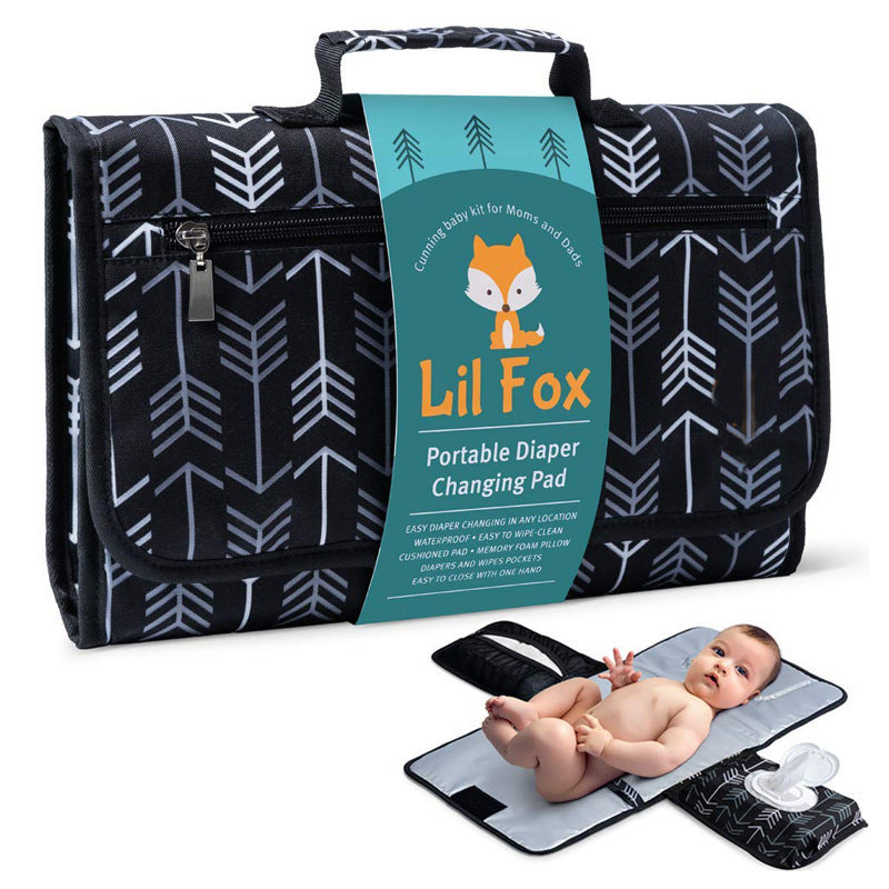 Lil Fox portable folding baby diaper changing pad designed for easy and hygienic diaper changes while traveling or outdoors in black color (Color: Black)