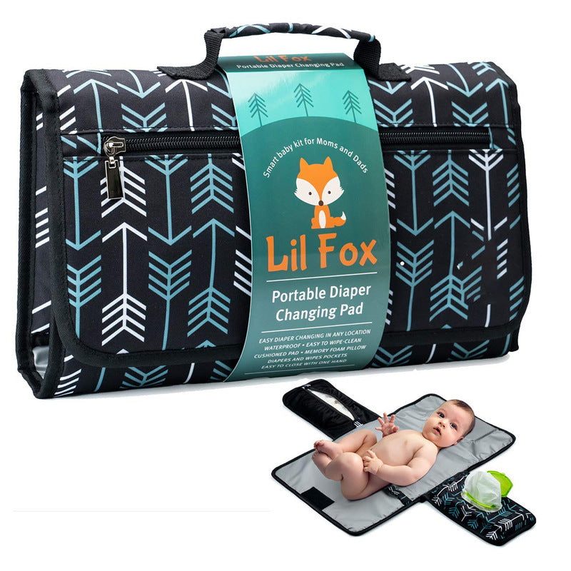 Lil Fox portable folding baby diaper changing pad designed for easy and hygienic diaper changes while traveling or outdoors in blue color (Color: Blue)