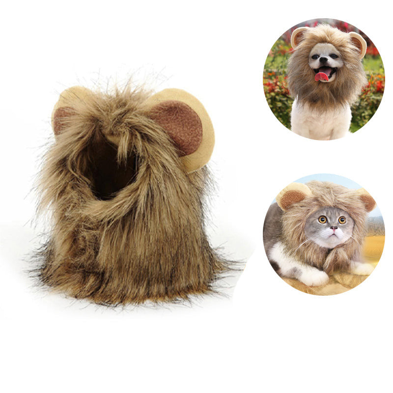 Lion mane costume in brown color for cats fluffy pet costume for cats and small dogs (Color: Brown)