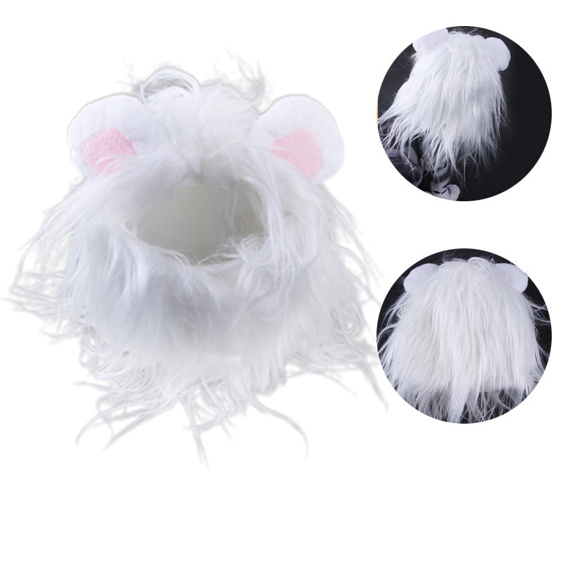 Lion mane costume in white color for cats fluffy pet costume for cats and small dogs (Color: White)
