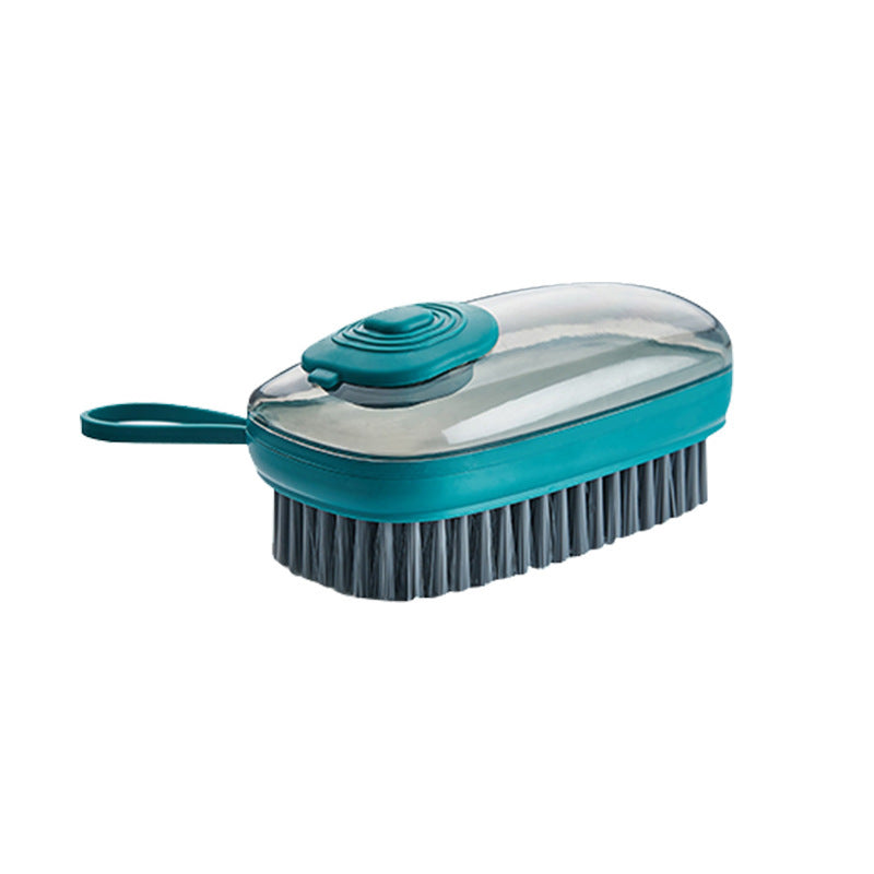 Liquid dispensing shoe cleaning brush in green color with ergonomic grip for washing shoes, clothes, and household items (Color: Green)