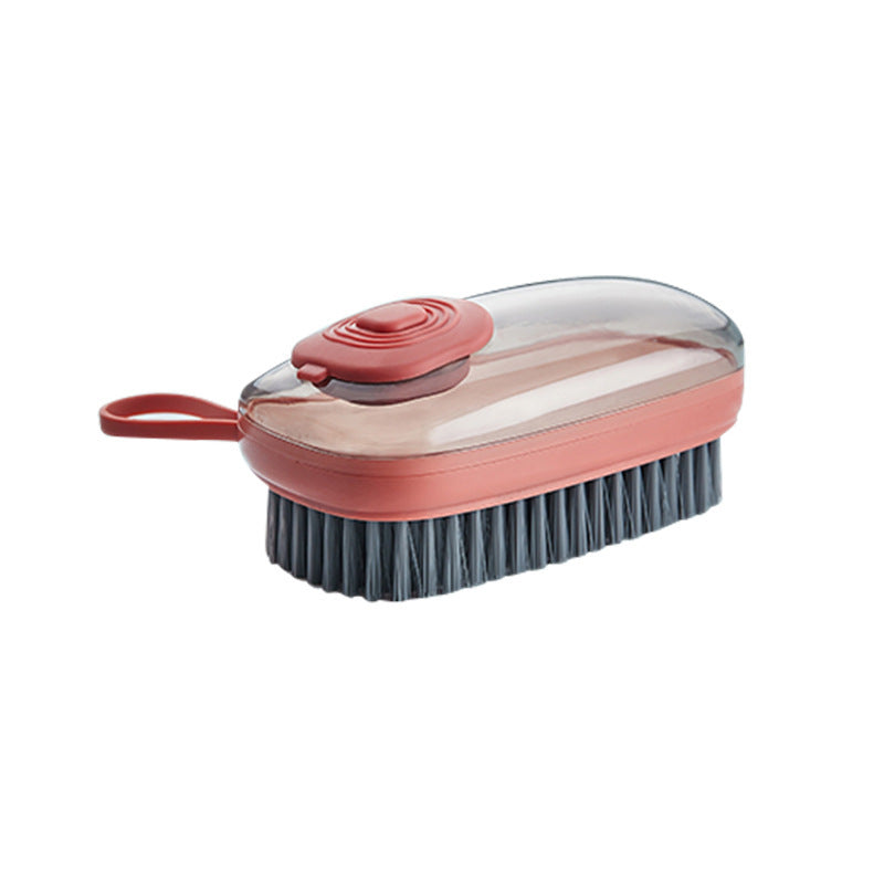 Liquid dispensing shoe cleaning brush in red color with ergonomic grip for washing shoes, clothes, and household items (Color: Red)
