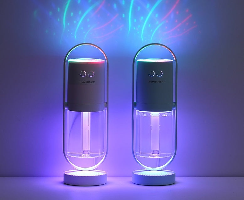 Magic Shadow air humidifier producing cool mist with soft ambient night light duo