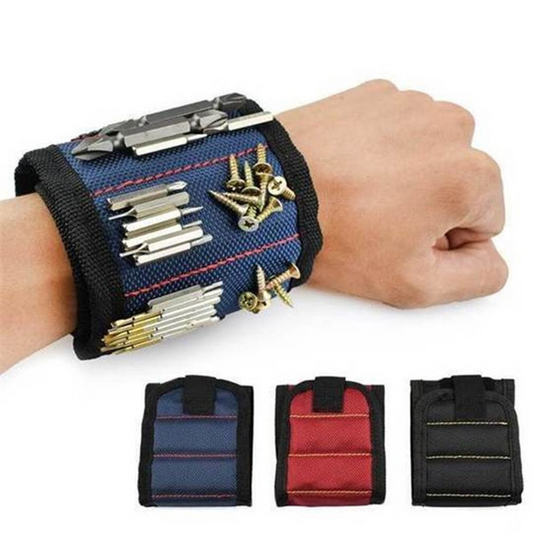 Magnetic wristband tool holder for screws nails and small metal parts hands free work