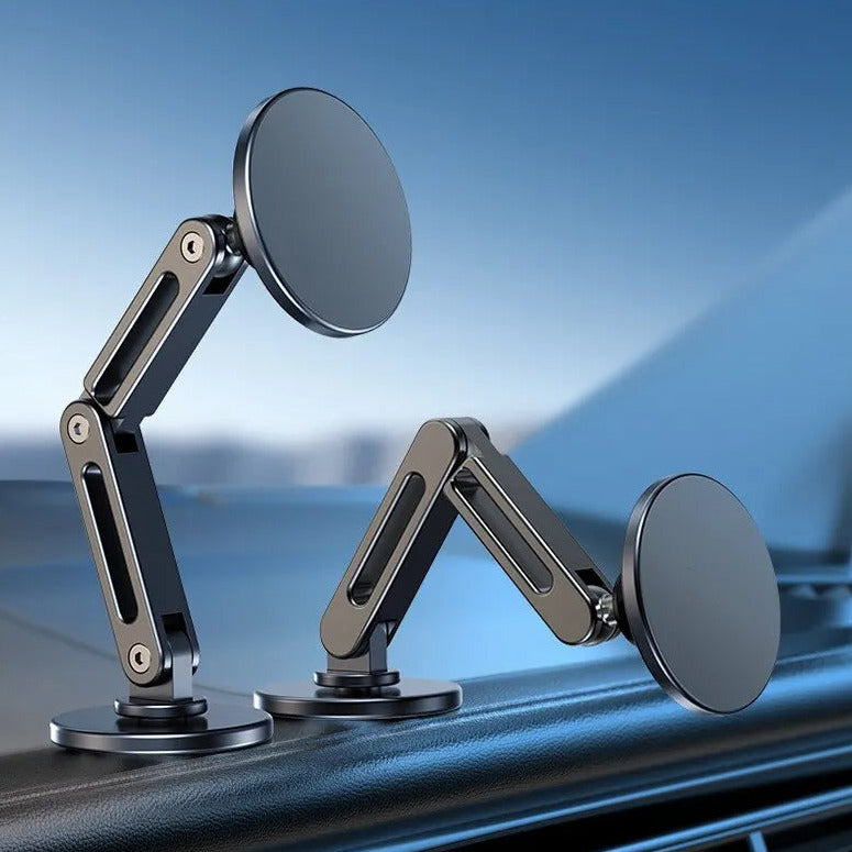 Adjustable magsafe phone holder stand in black color with magnetic mount and rotating arm (Color: Black)
