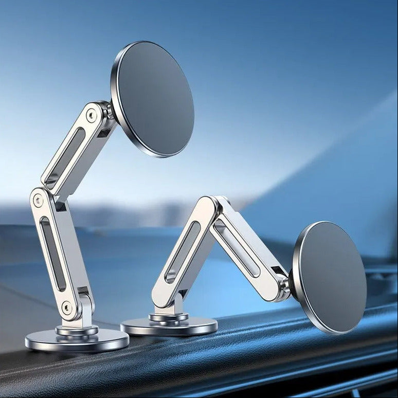 Adjustable magsafe phone holder stand in silver color with magnetic mount and rotating arm (Color: Silver)