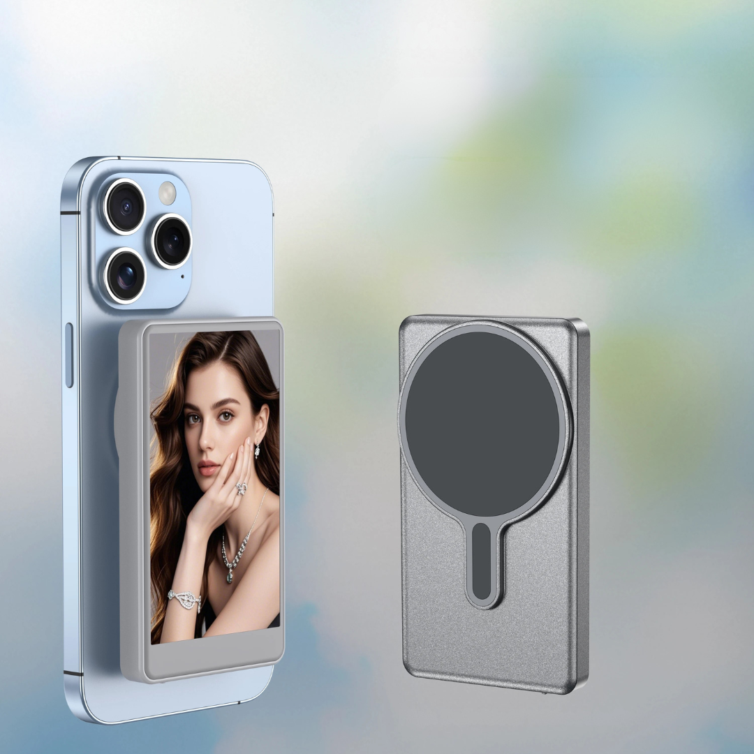 Magsafe selfie monitor screen with wireless phone mirroring for vlogging selfies and content creation product shot