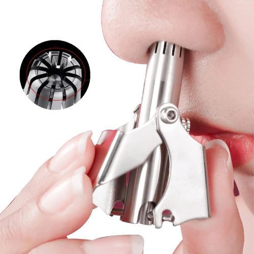 Manual nose hair trimmer with stainless steel blades for painless grooming and travel use model shot