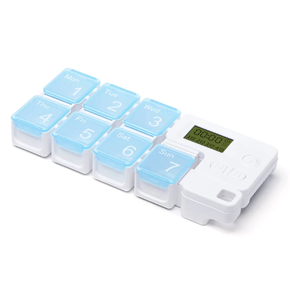 Medication pill organizer and reminder in blue color with alarm alerts large display and weekly compartments (Color: Blue)