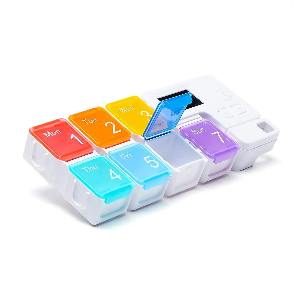 Medication pill organizer and reminder with alarm alerts large display and weekly compartments product shot