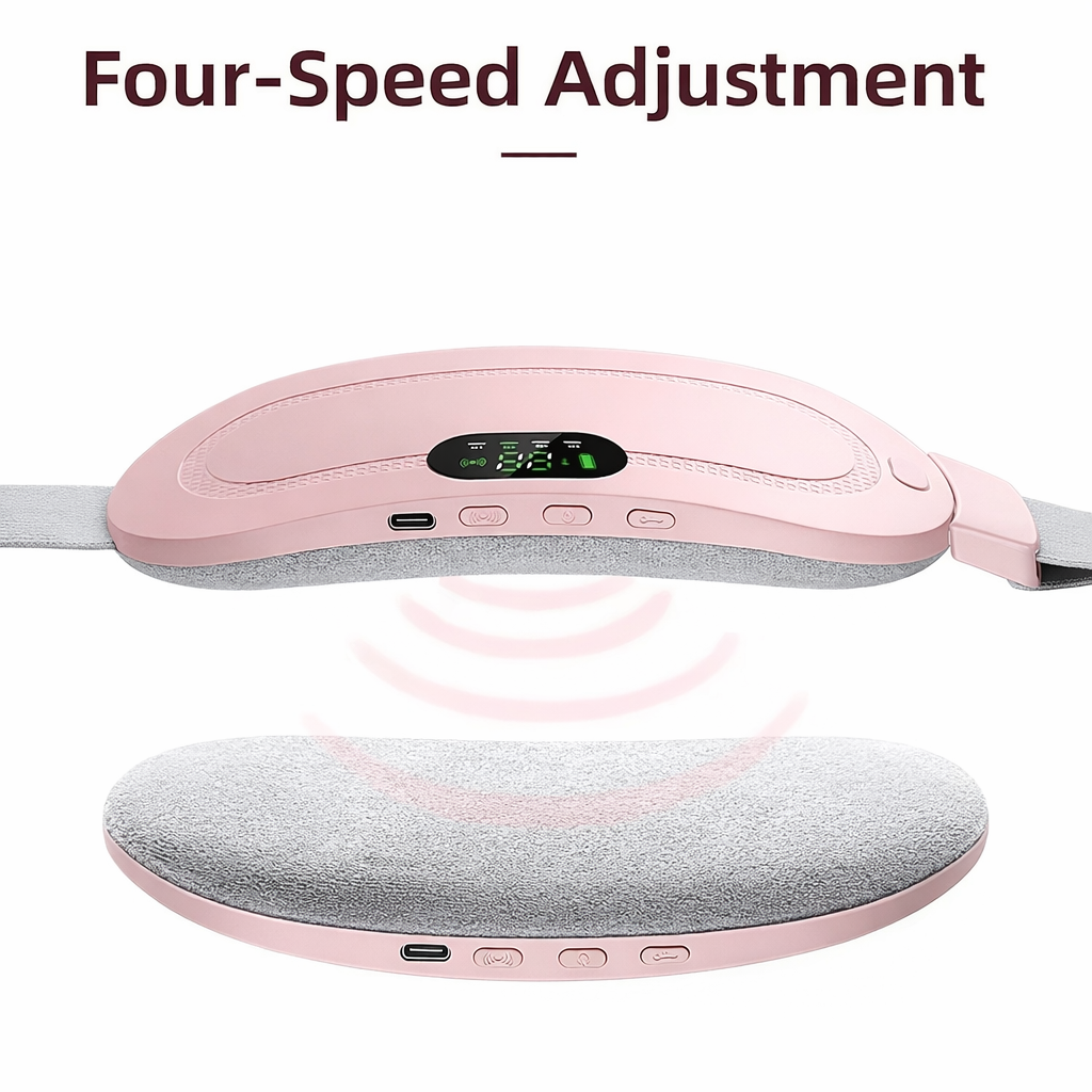 Menstrual heating belt with massage function for cramps relief and abdominal comfort depiction of four-speed adjustment