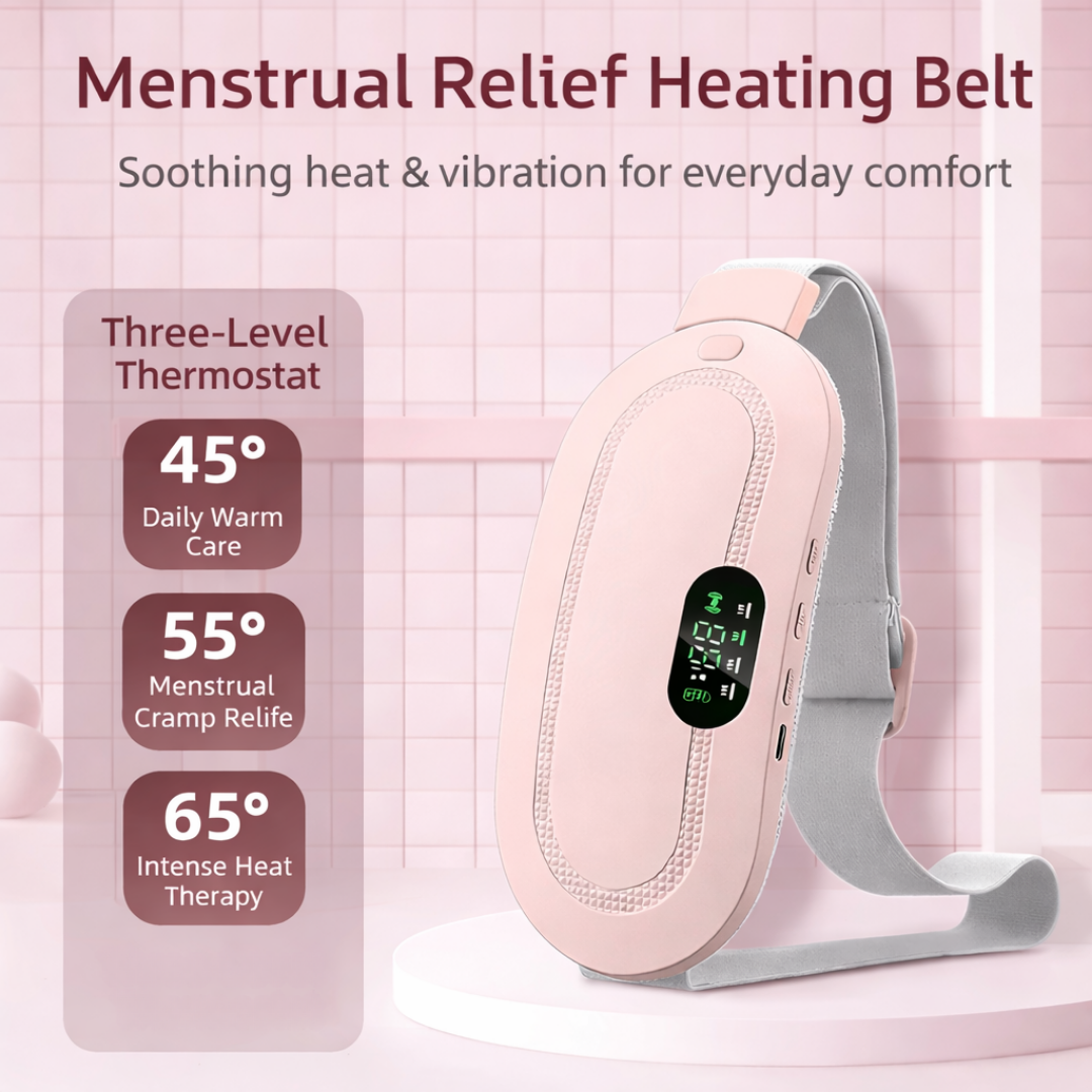 Menstrual heating belt with massage function for cramps relief and abdominal comfort depiction of three-level thermostat