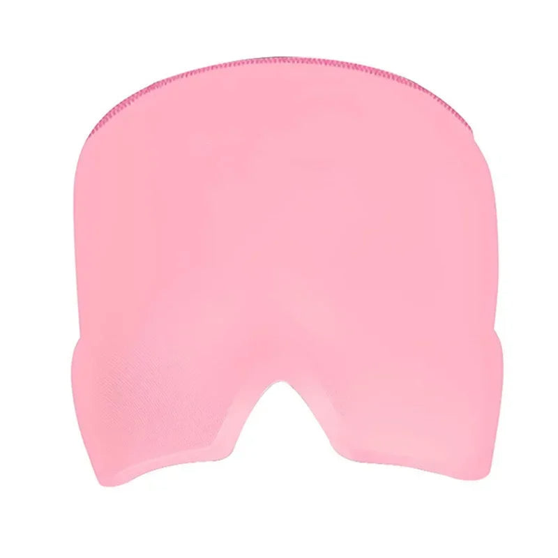 Migraine relief cooling cap in pink color with wearable cold therapy and soft gel compression design (Color: Pink)