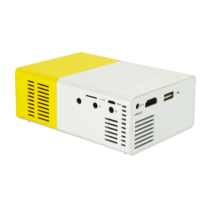 Mini LED projector compact projector in yellow color for home entertainment and movie viewing back shot