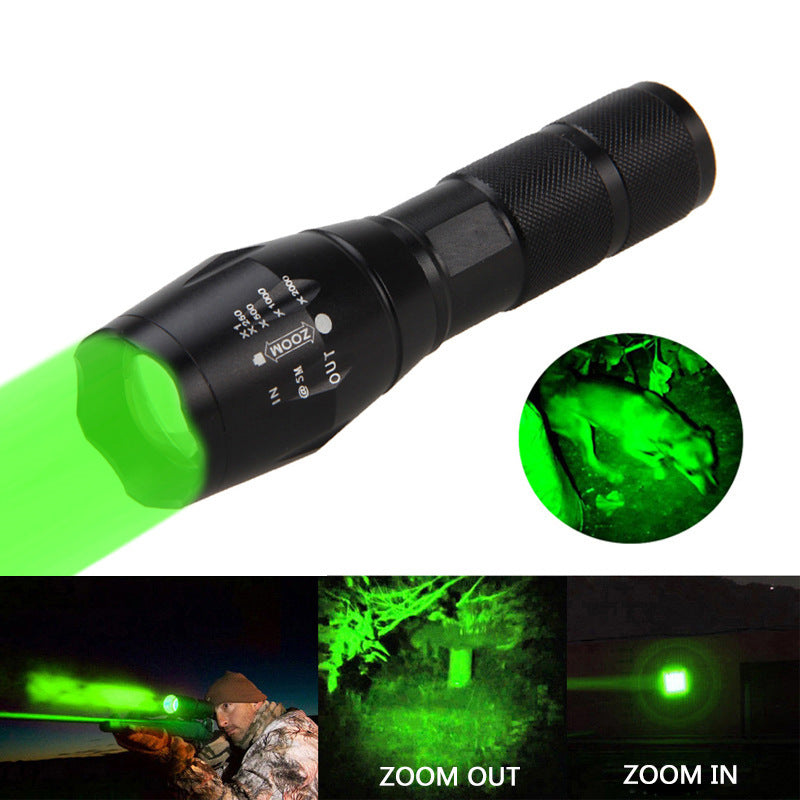 Mini LED zoomable flashlight with green light with adjustable focus for camping, hiking, and everyday carry (Color: Green)
