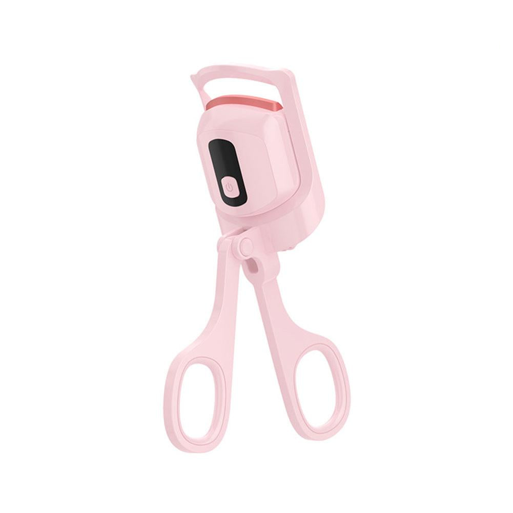 Mini portable eyelash curler in pink color with gentle heat for long lasting lash curls and easy styling (Color: Pink)