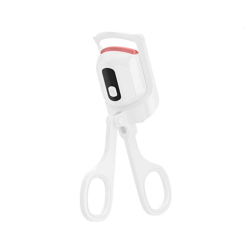 Mini portable eyelash curler in white color with gentle heat for long lasting lash curls and easy styling (Color: White)