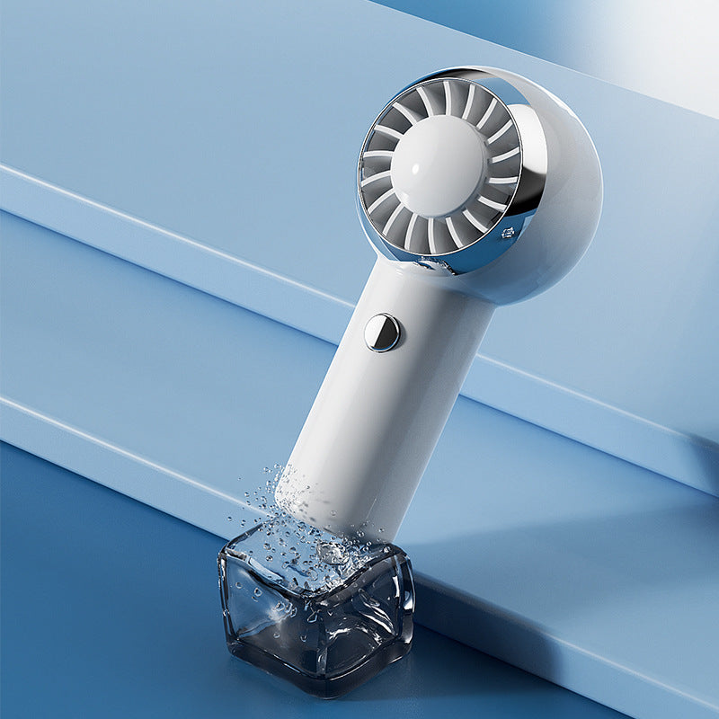 Mini portable turbo fan in white color with USB rechargeable design for compact personal cooling on the go (Color: White)